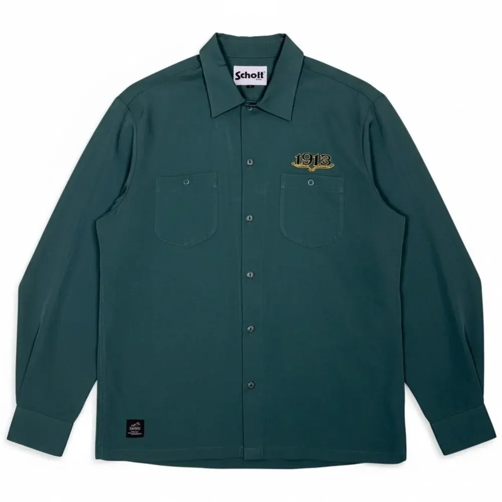 Schott Brothers NYC Long Sleeve Dark Green Embroidered Work Shirt Size L - Picture 3 of 10